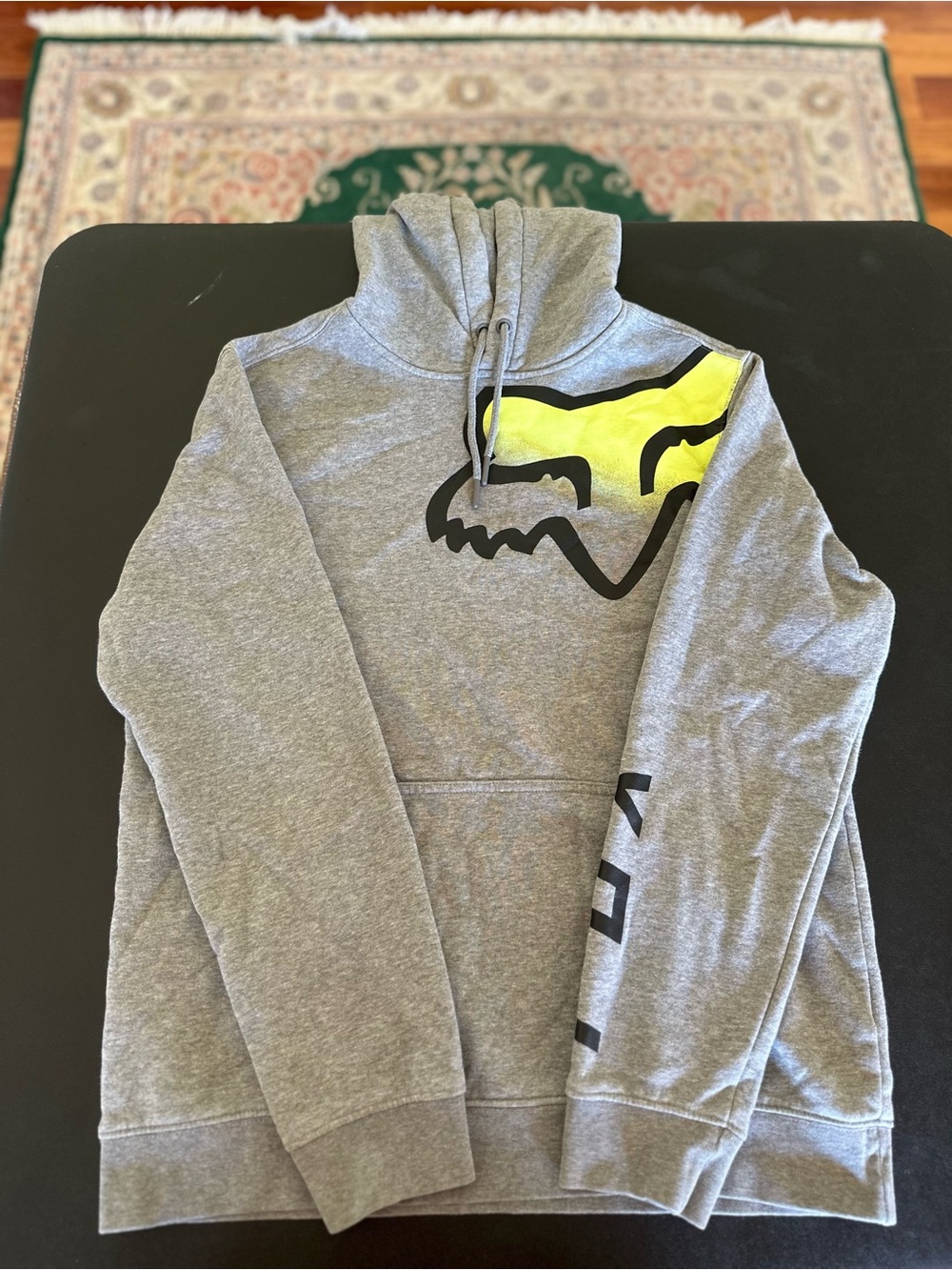 Fox Racing Gray Hoodie Sweatshirt with Yellow Accent and Fox Logo Men’s Medium